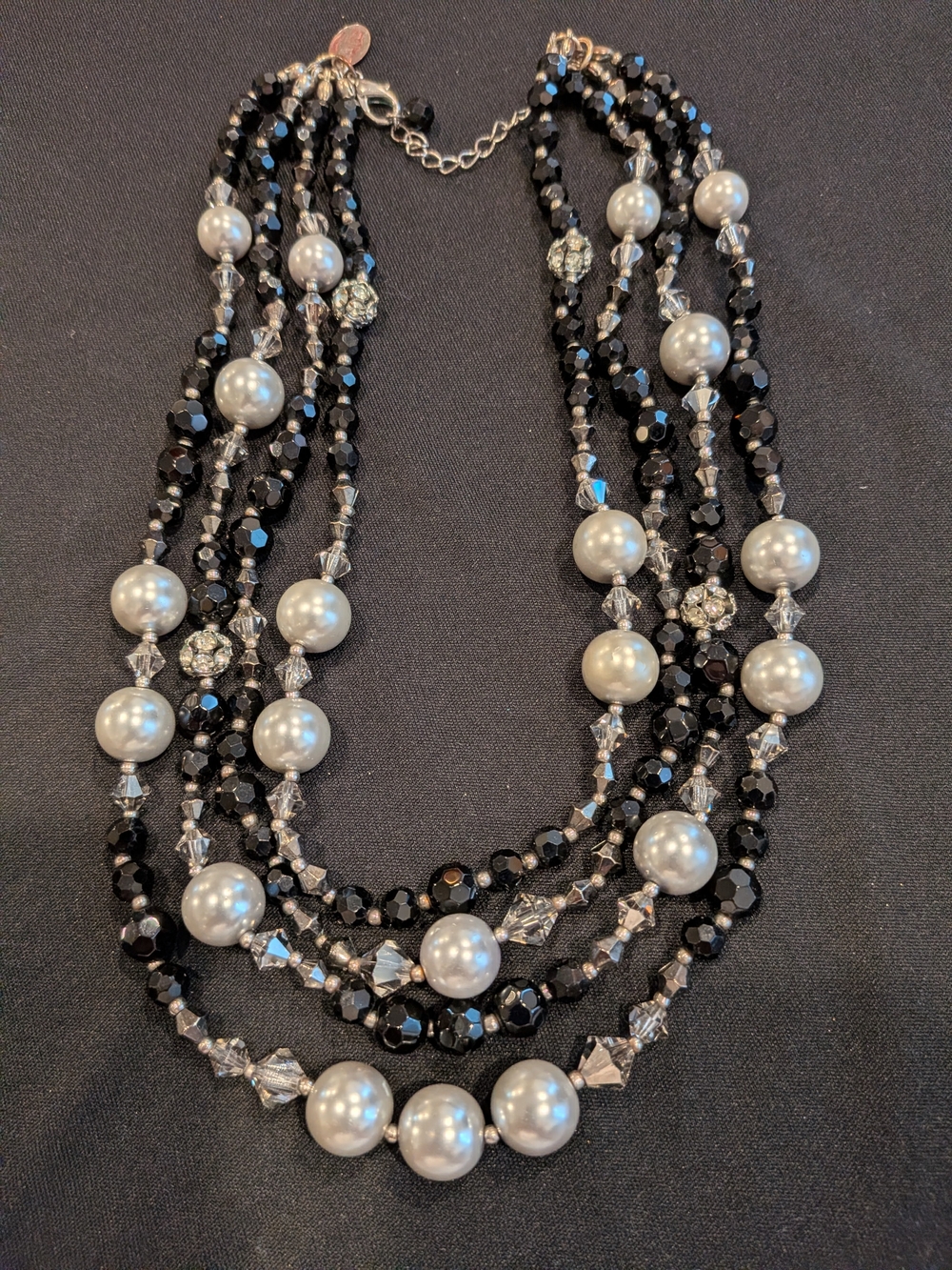 Multi-Strand Black and Pearl Statement Necklace10" - Women Jewelry
